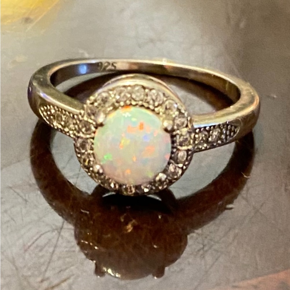 Silver ring with CZs and faux opal. - Picture 12 of 15